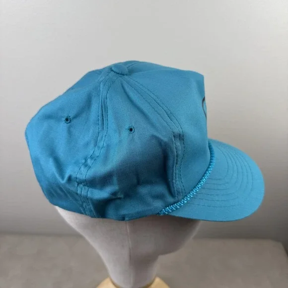 F Shield Logo Hat Cap Snap Back One Size Teal Blue Rope Foam Front Retro Mens - Picture 9 of 9